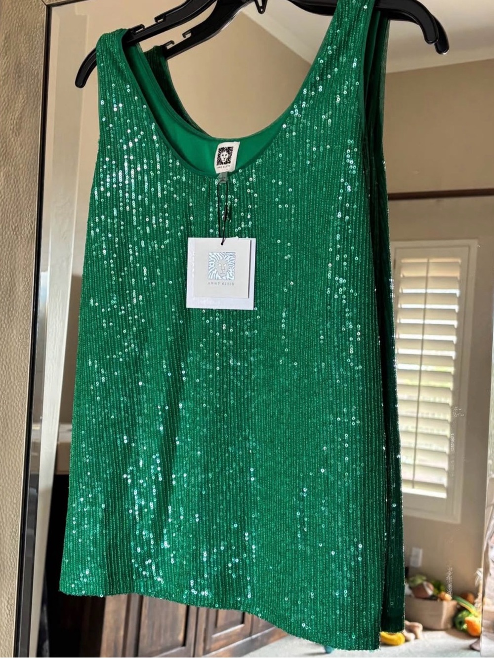 Anne Klein Emerald Green Sequin Tank Top - Picture 3 of 5